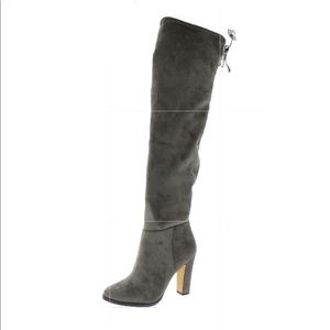 VINCE CAMUTO CHEERA FITTED STRETCH SUEDE OVER THE KNEE HIGH BOOT GRAY 7.5
